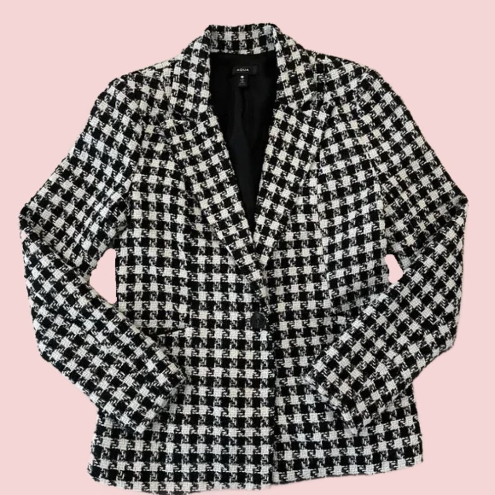 Women's Blazer "Aqua" Black and White Houndstooth Blazer Size Small